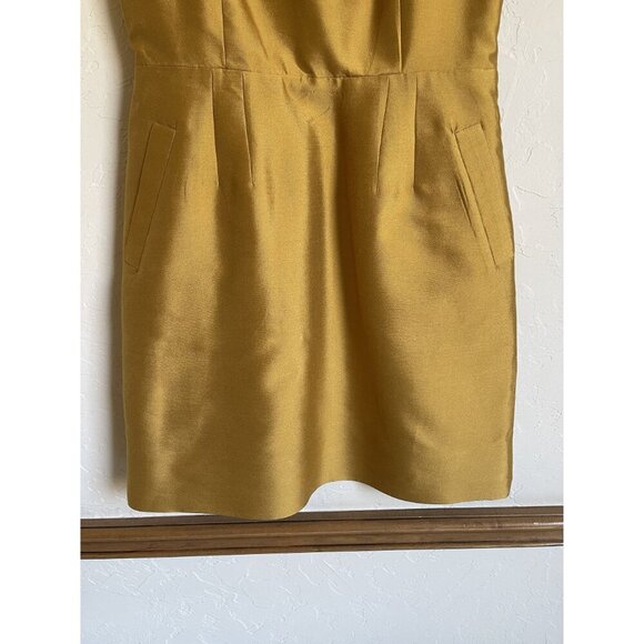 ANTHROPOLOGIE Maeve Chardonnay Sheen Dress 8 Cutout Silk Wool Blend Sleeveless Y - Picture 4 of 12